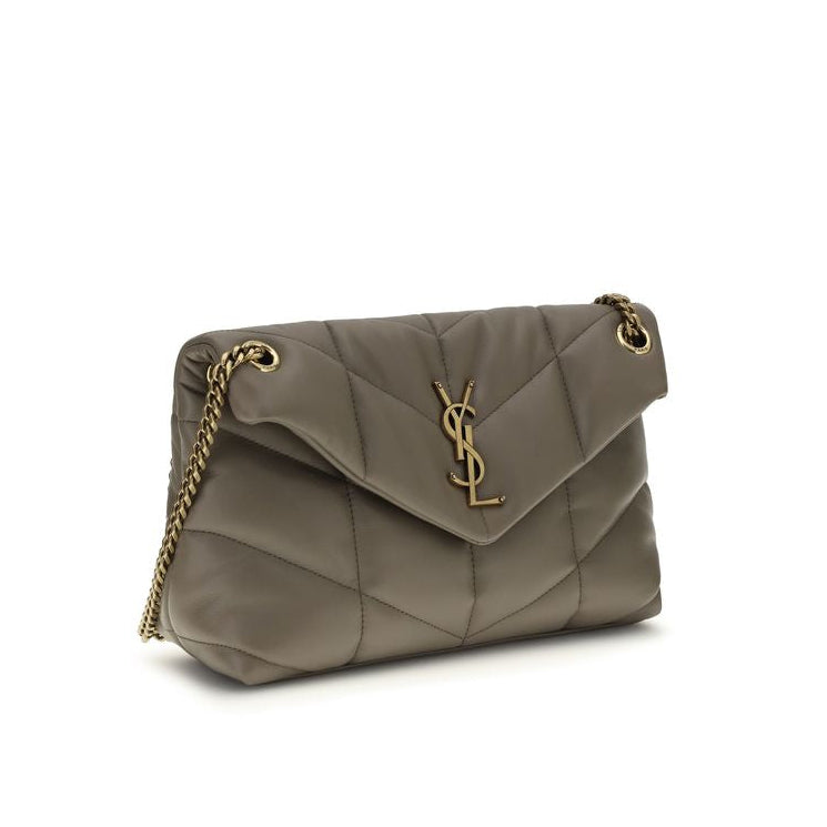 Bolso de hombro de cuero de cordero gris Saint Laurent