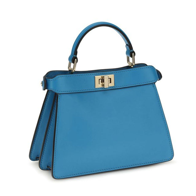 Sac à main Bos Taurus en cuir de veau bleu Fendi