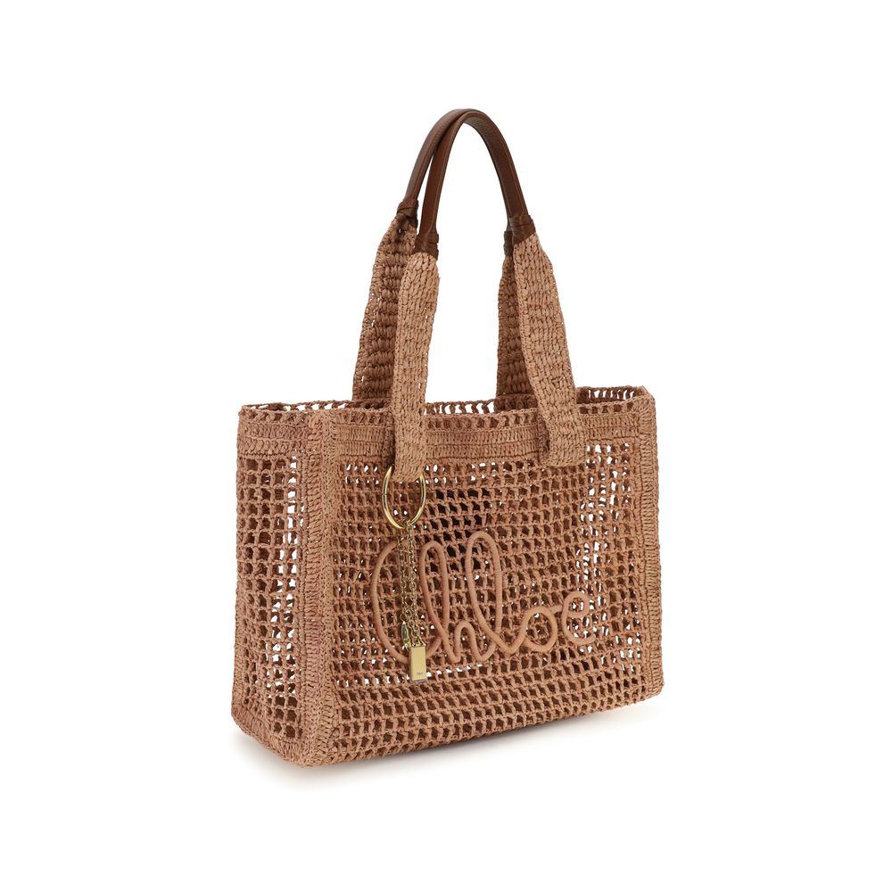 Sac cabas en raphia beige Chloé