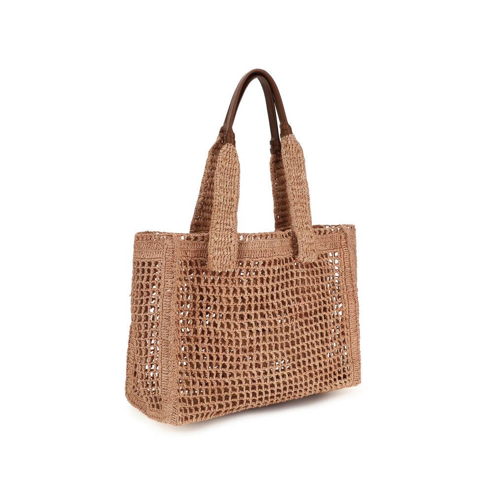 Sac cabas en raphia beige Chloé