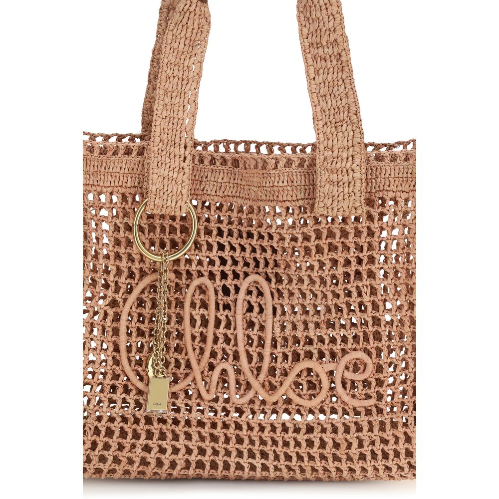 Sac cabas en raphia beige Chloé