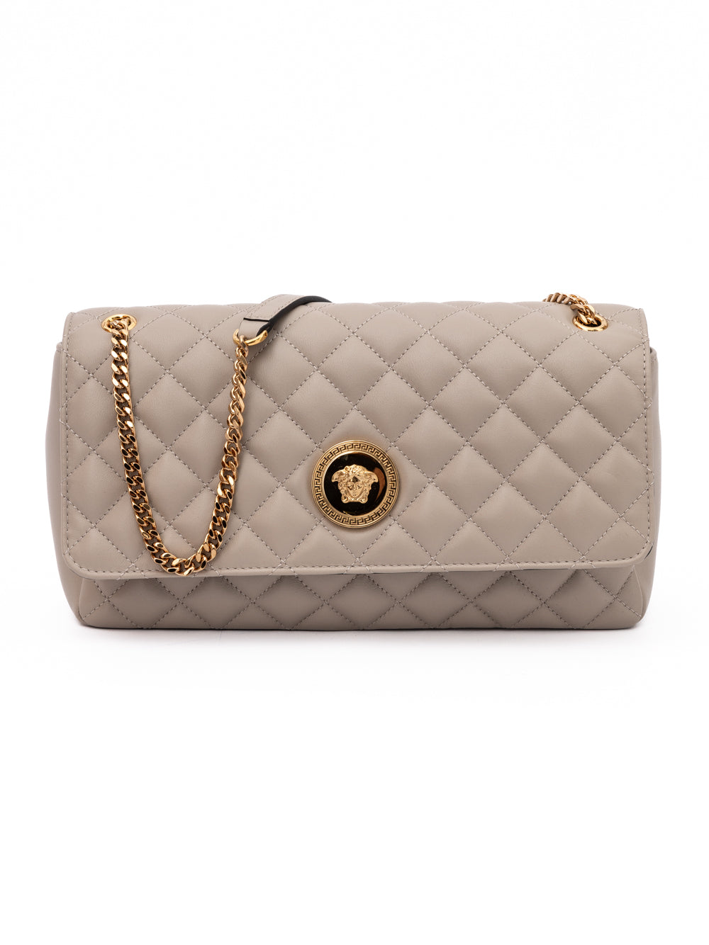 Sac à bandoulière en cuir matelassé taupe Versace