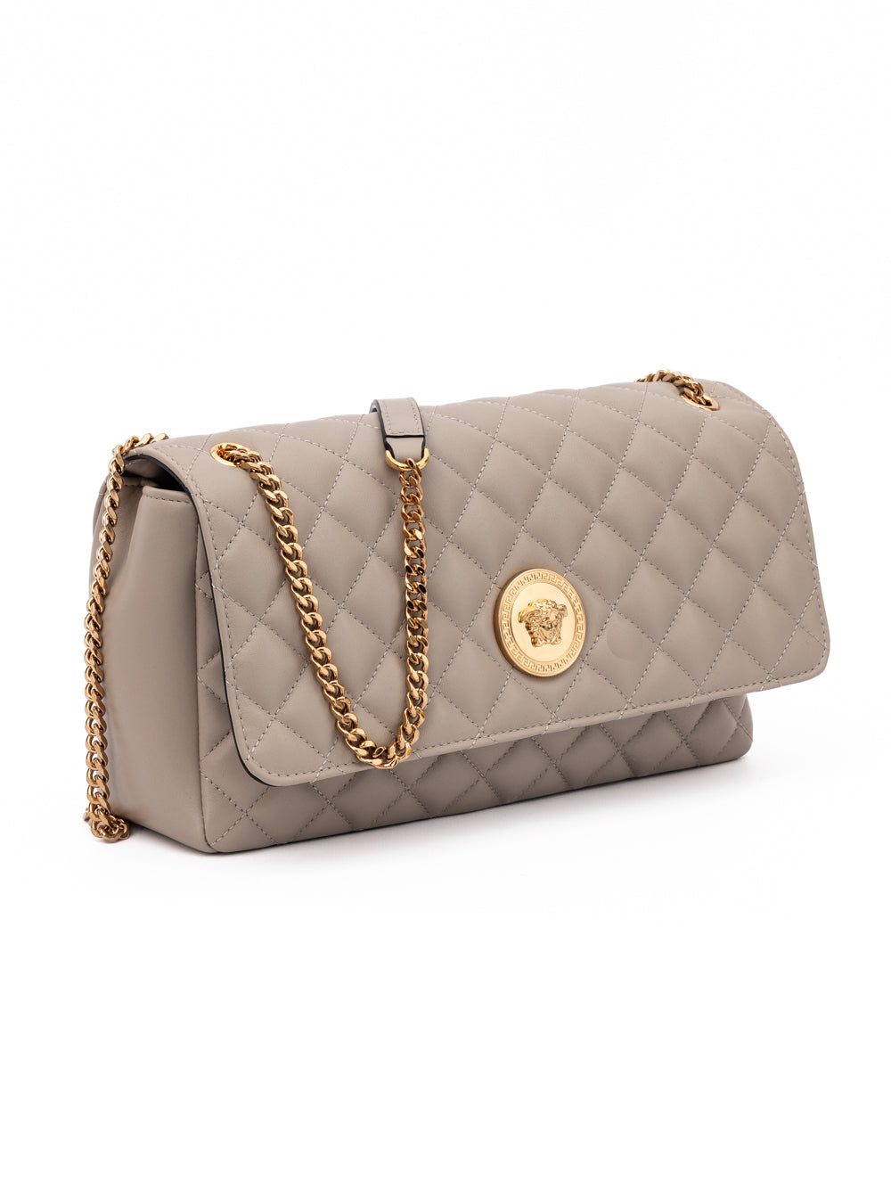 Sac à bandoulière en cuir matelassé taupe Versace