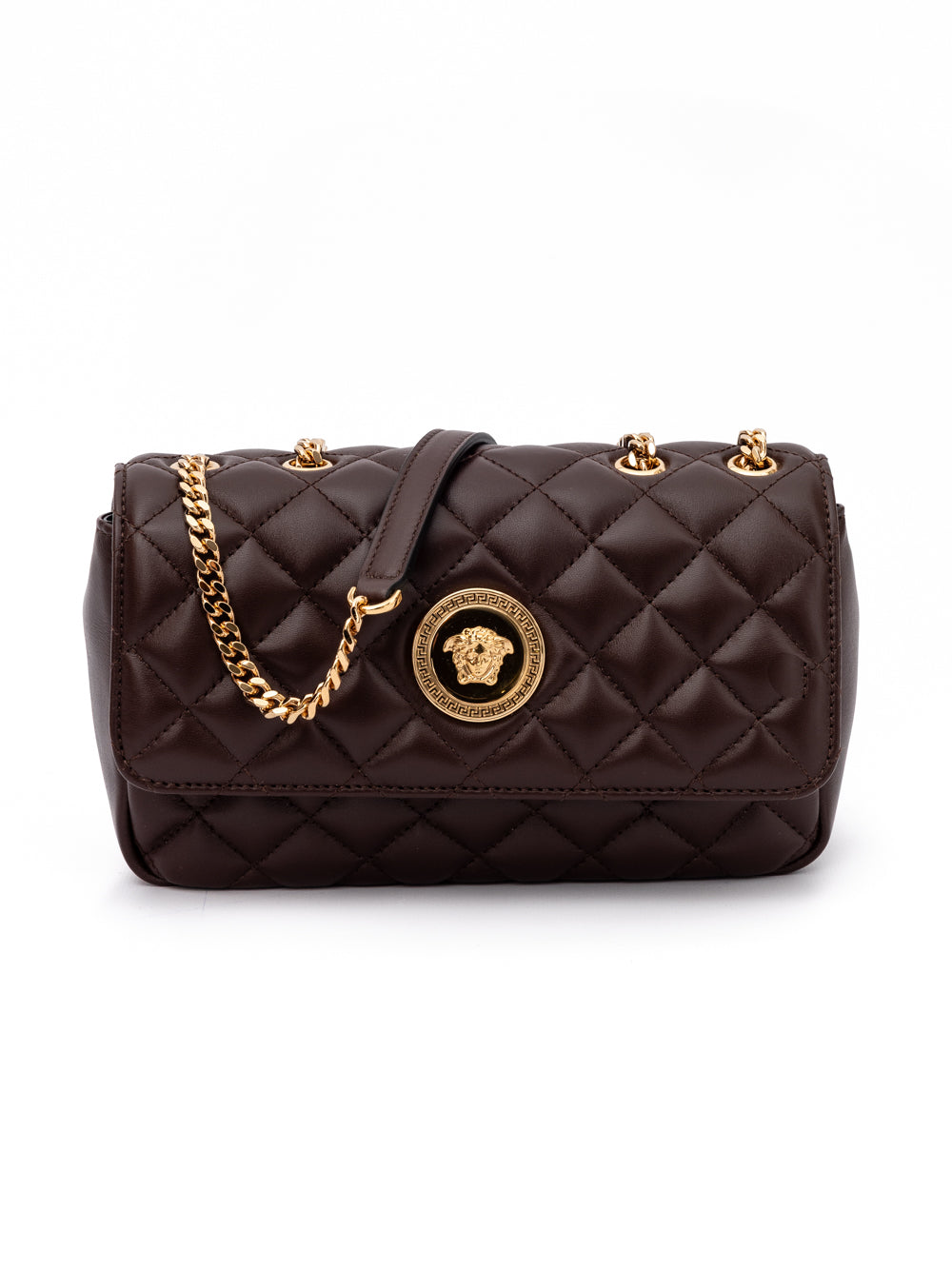 Sac bandoulière en cuir matelassé marron Versace