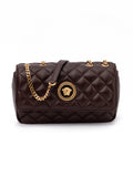 Sac bandoulière en cuir matelassé marron Versace