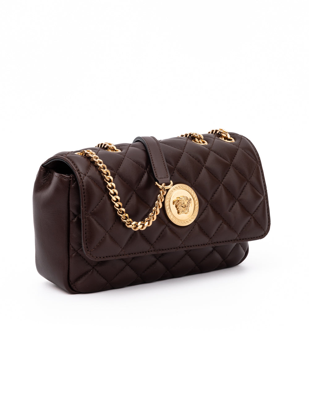 Sac bandoulière en cuir matelassé marron Versace