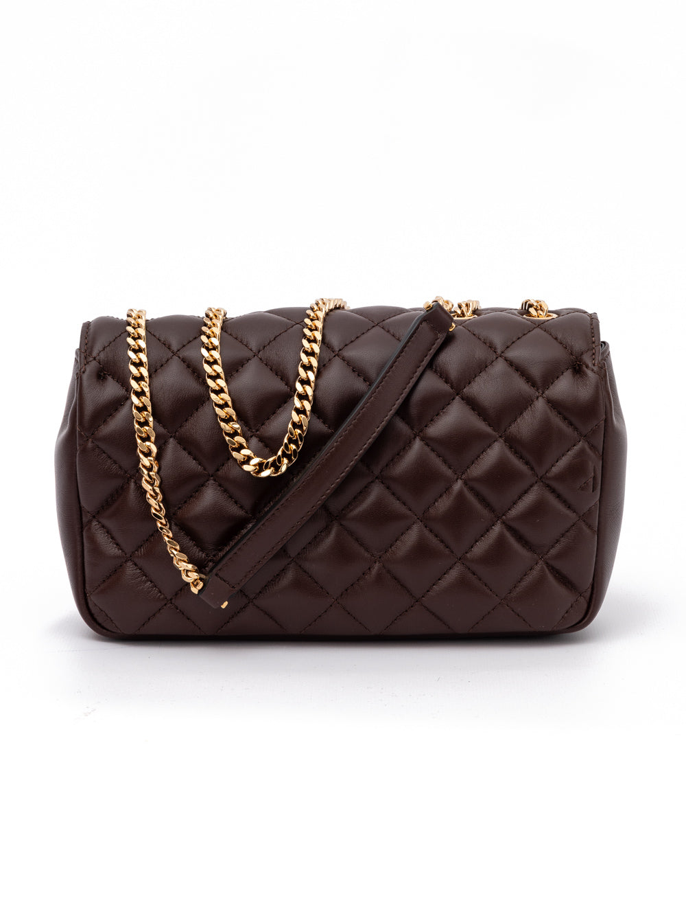 Sac bandoulière en cuir matelassé marron Versace
