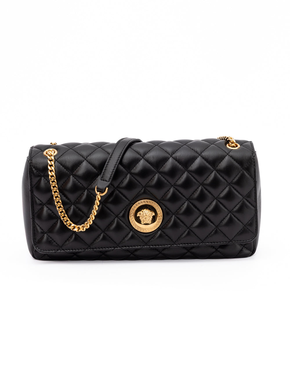 Bolso bandolera de cuero acolchado negro Versace