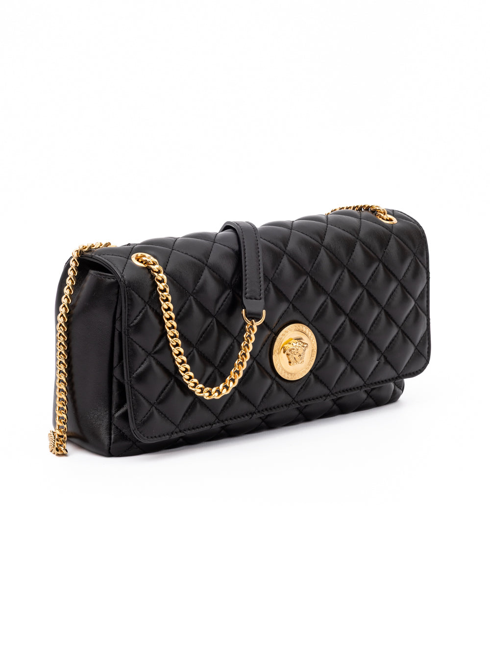 Bolso bandolera de cuero acolchado negro Versace