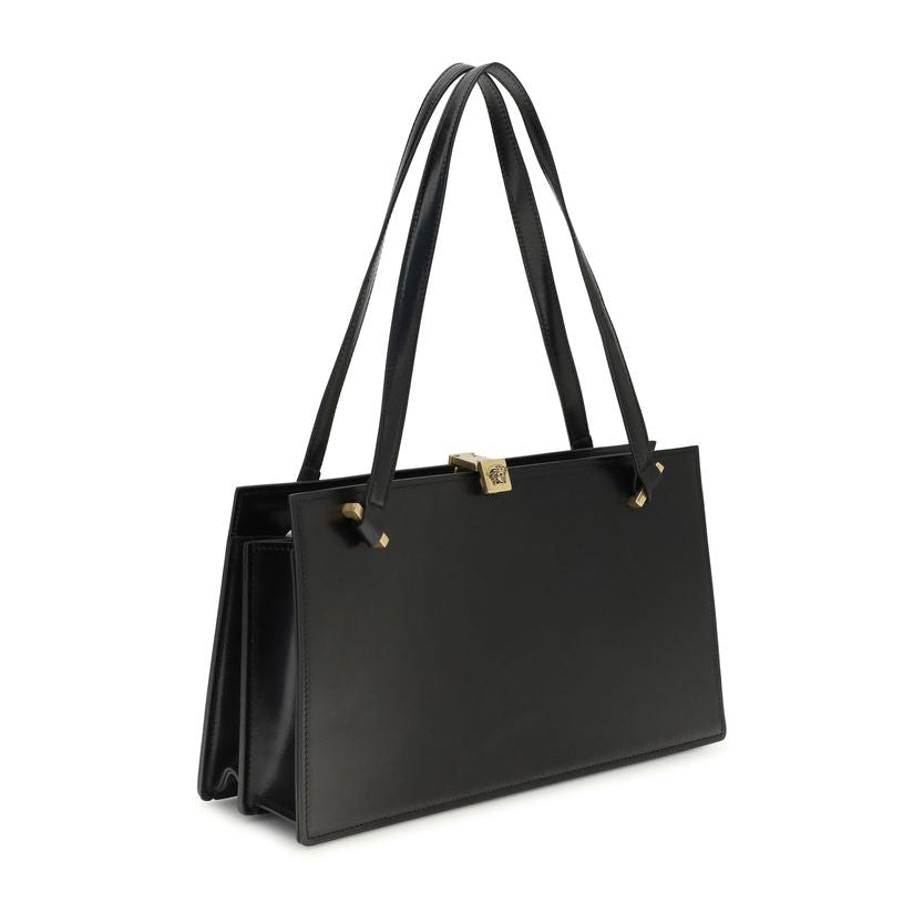 Bolso de mano de piel de ternera negra Bos Taurus de Versace