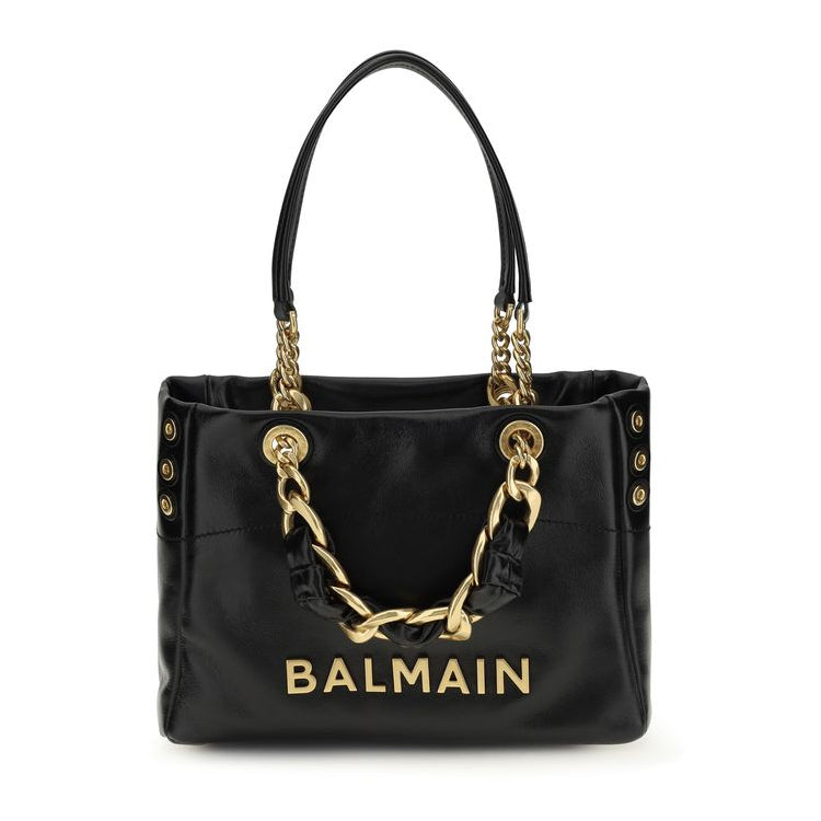 Sac à main cabas Bos Taurus en cuir de veau noir Balmain