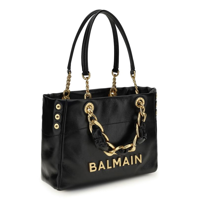 Sac à main cabas Bos Taurus en cuir de veau noir Balmain