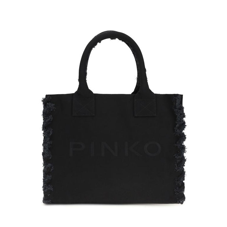 Bolso tote de algodón negro Pinko