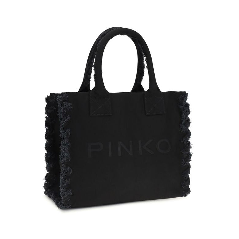 Bolso tote de algodón negro Pinko