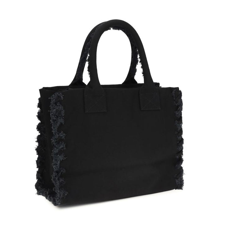 Bolso tote de algodón negro Pinko