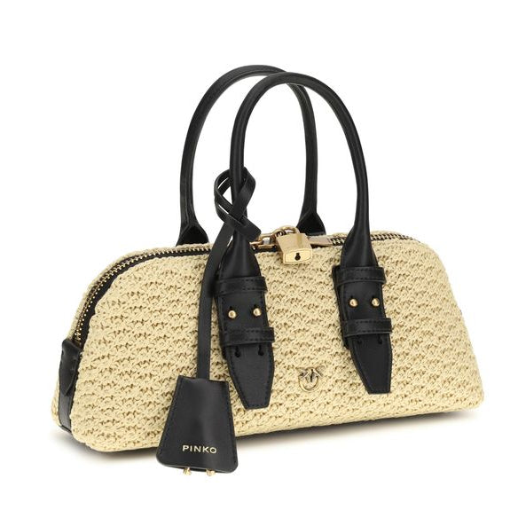 Sac bandoulière en raphia beige Pinko