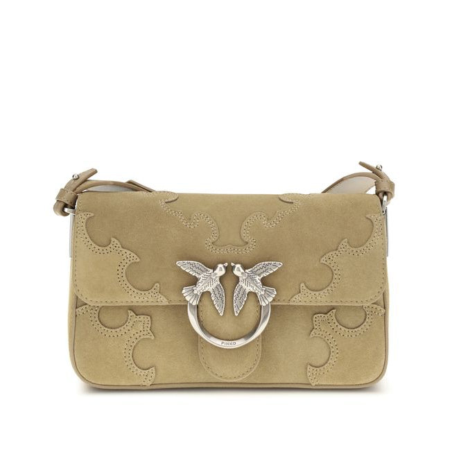 Sac bandoulière Bos Taurus en cuir de veau beige Pinko