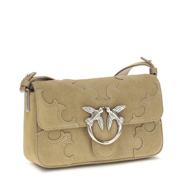 Sac bandoulière Bos Taurus en cuir de veau beige Pinko