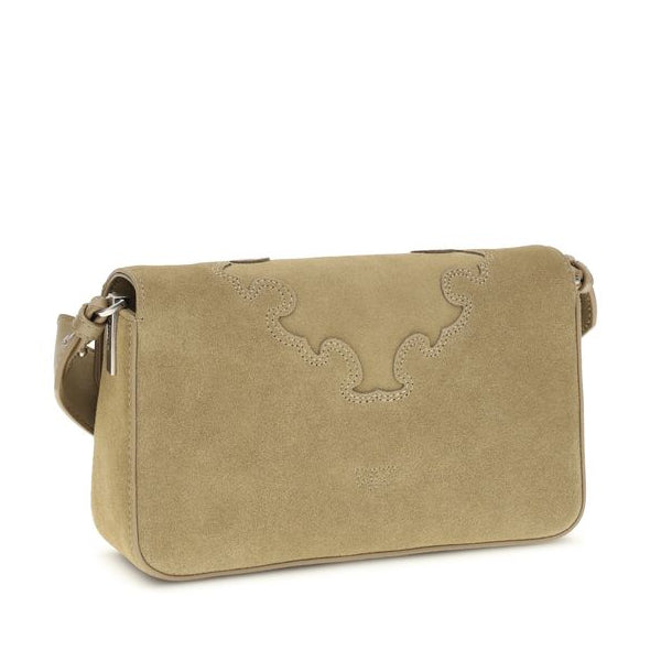 Sac bandoulière Bos Taurus en cuir de veau beige Pinko