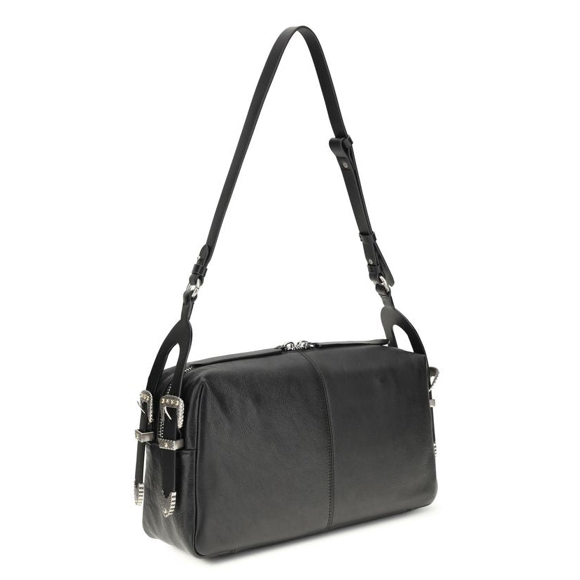 Sac bandoulière Bos Taurus en cuir de veau noir Pinko