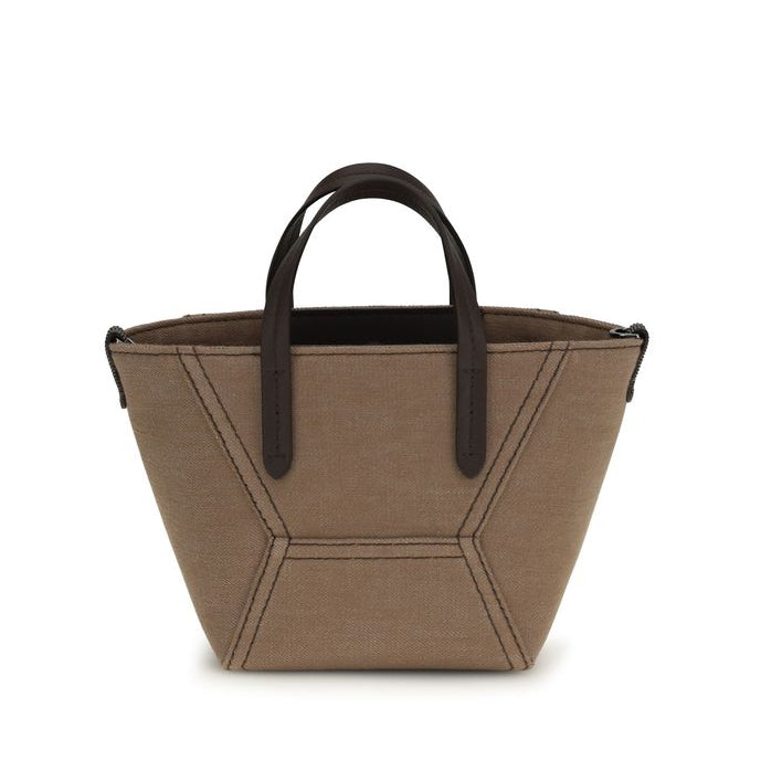 Sac à main cabas en tissu beige Brunello Cucinelli