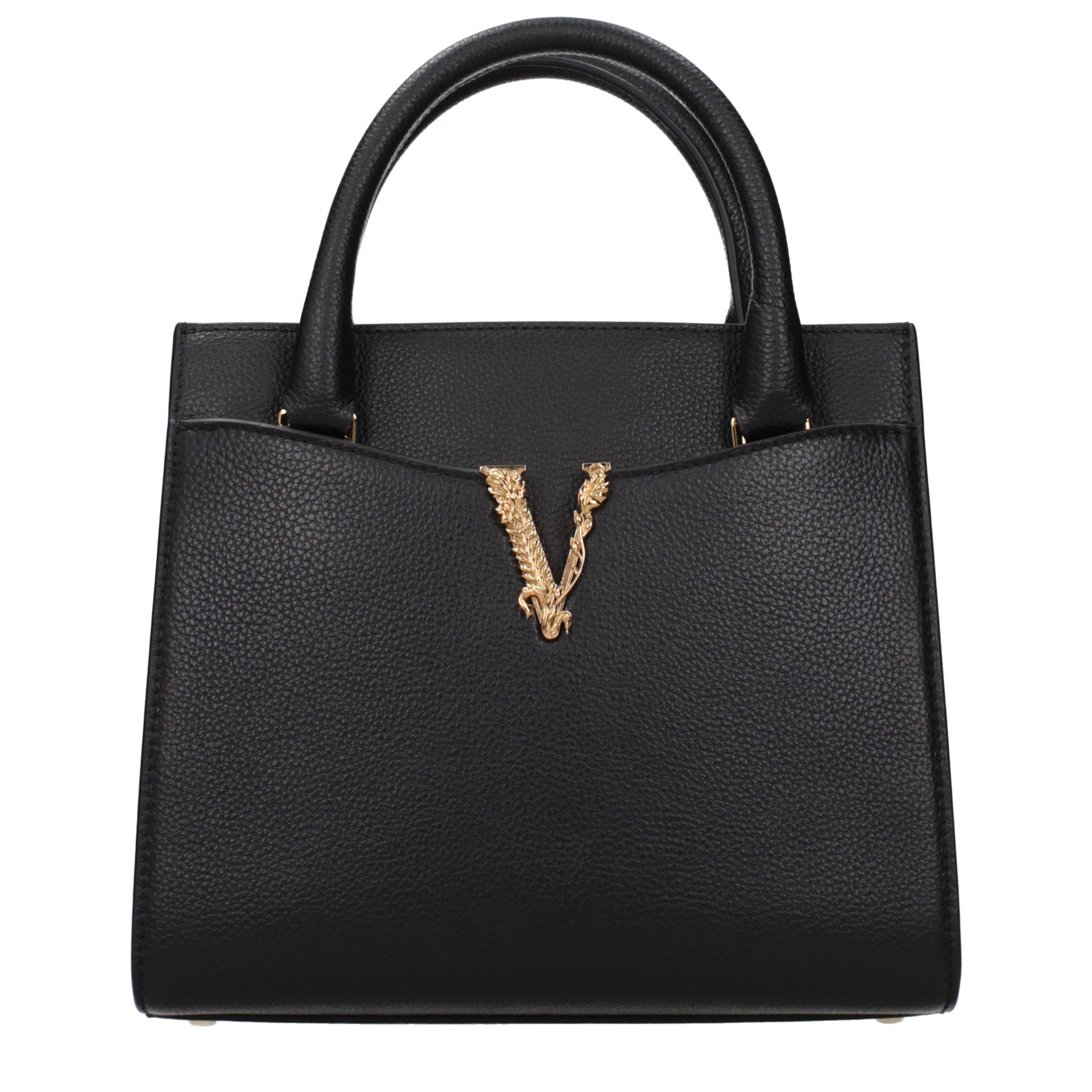 Sac à main en cuir noir Versace