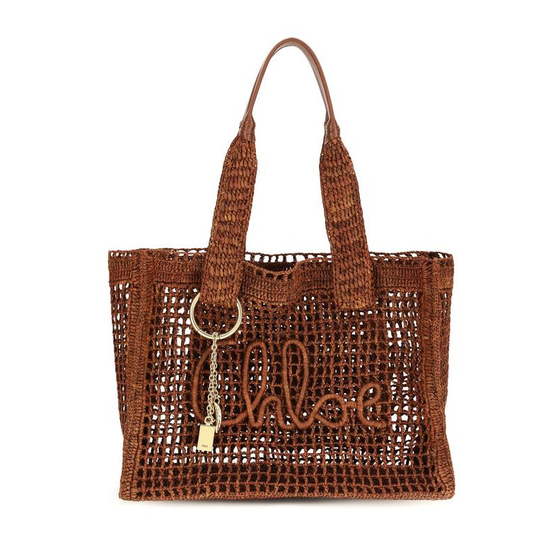 Sac à main cabas en raphia marron Chloé