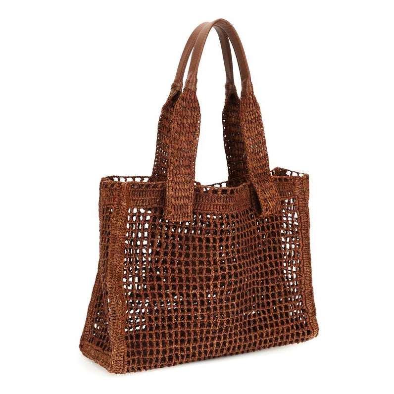 Sac à main cabas en raphia marron Chloé