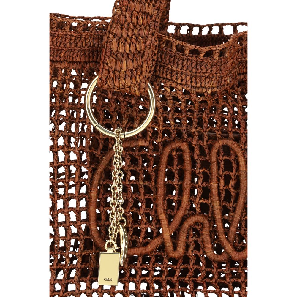 Sac à main cabas en raphia marron Chloé