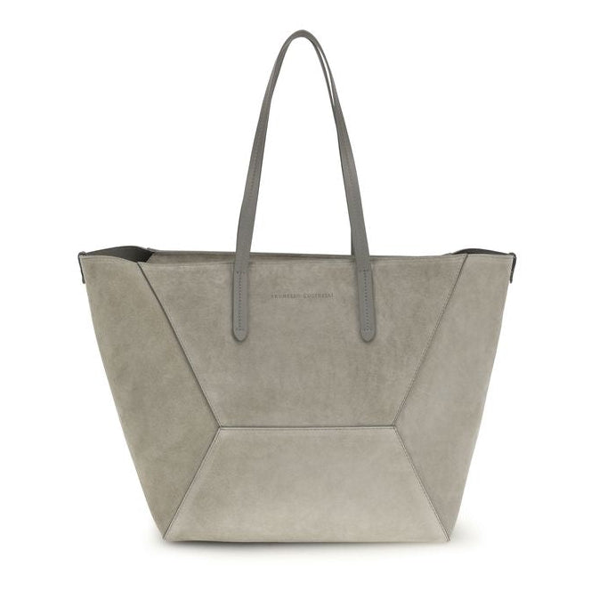 Sac à main cabas Bos Taurus en cuir de veau gris Brunello Cucinelli