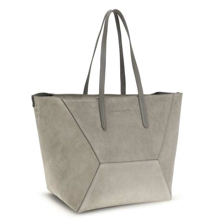Sac à main cabas Bos Taurus en cuir de veau gris Brunello Cucinelli