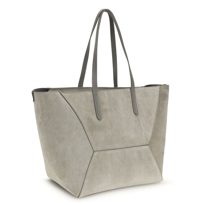 Sac à main cabas Bos Taurus en cuir de veau gris Brunello Cucinelli