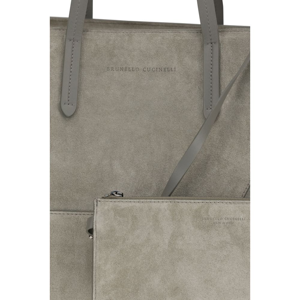 Sac à main cabas Bos Taurus en cuir de veau gris Brunello Cucinelli