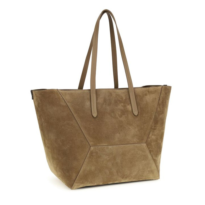 Sac à main cabas Bos Taurus en cuir de veau beige Brunello Cucinelli