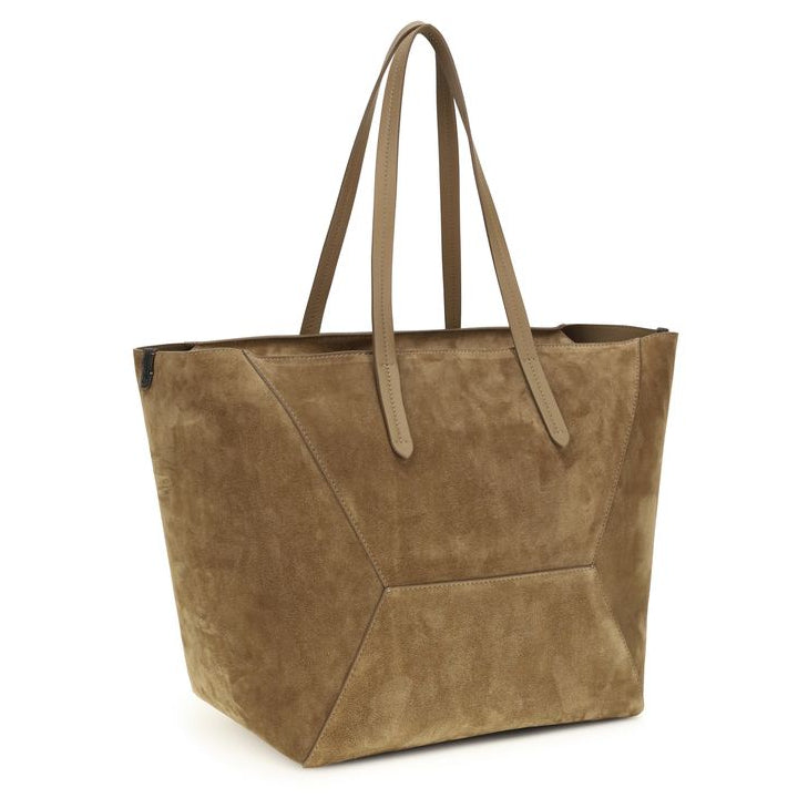 Sac à main cabas Bos Taurus en cuir de veau beige Brunello Cucinelli