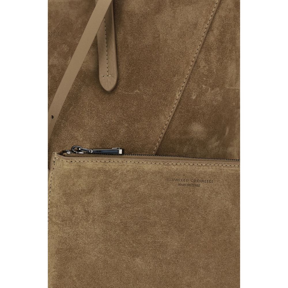 Sac à main cabas Bos Taurus en cuir de veau beige Brunello Cucinelli