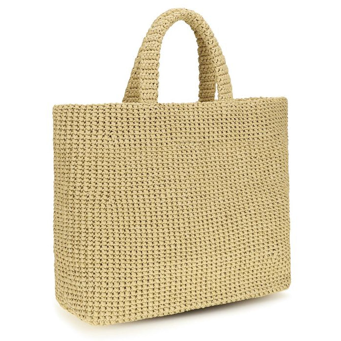 Sac à main cabas en raphia beige Prada