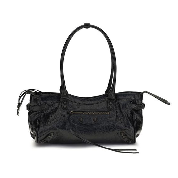 Sac bandoulière Bos Taurus en cuir de veau noir Balenciaga