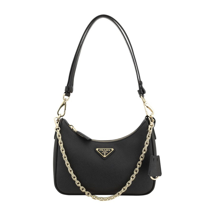 Black Calf Leather Bos Taurus Shoulder Bag Prada