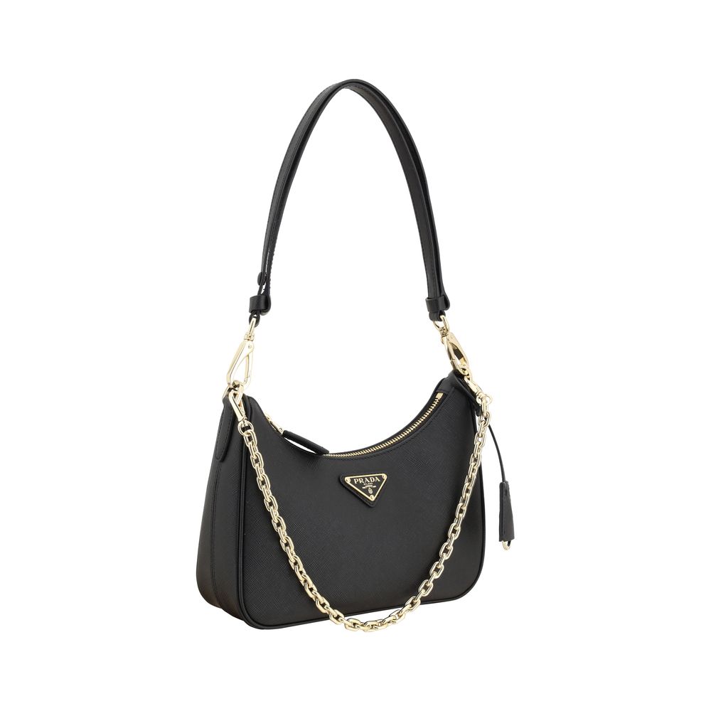 Black Calf Leather Bos Taurus Shoulder Bag Prada