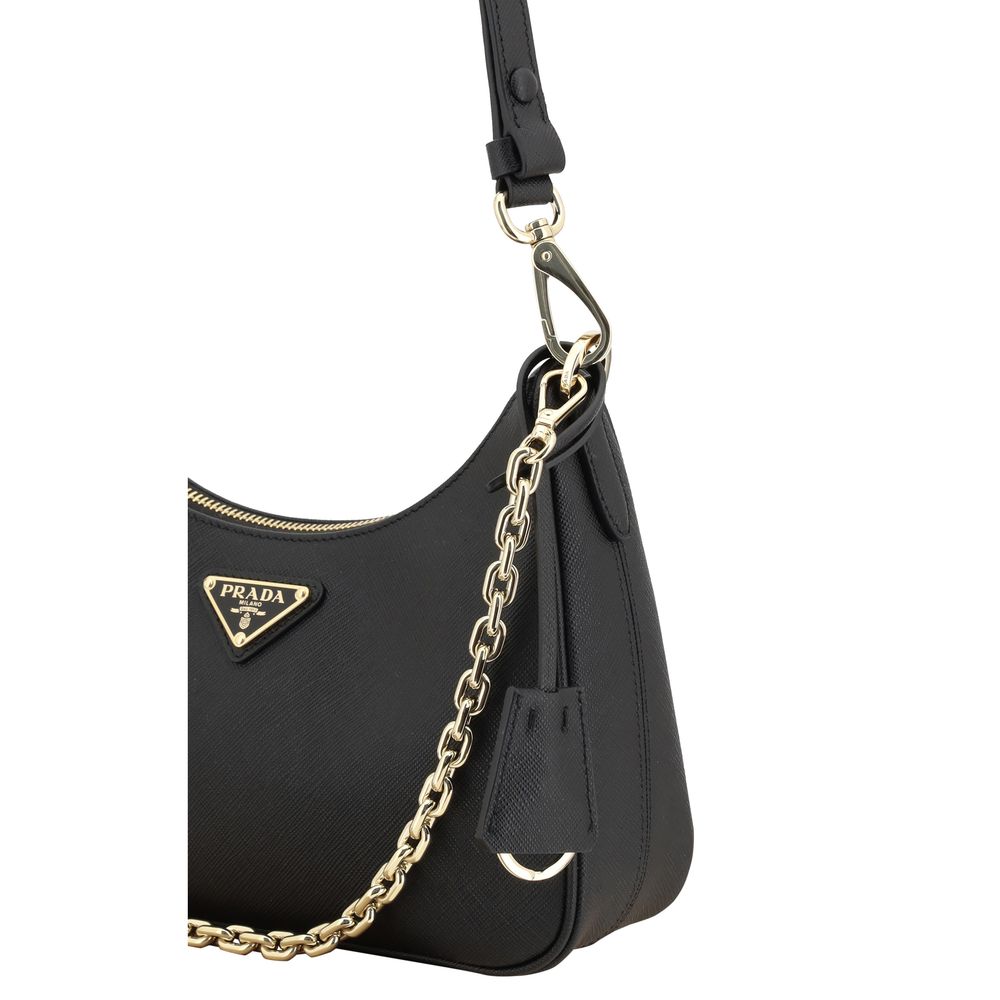 Black Calf Leather Bos Taurus Shoulder Bag Prada