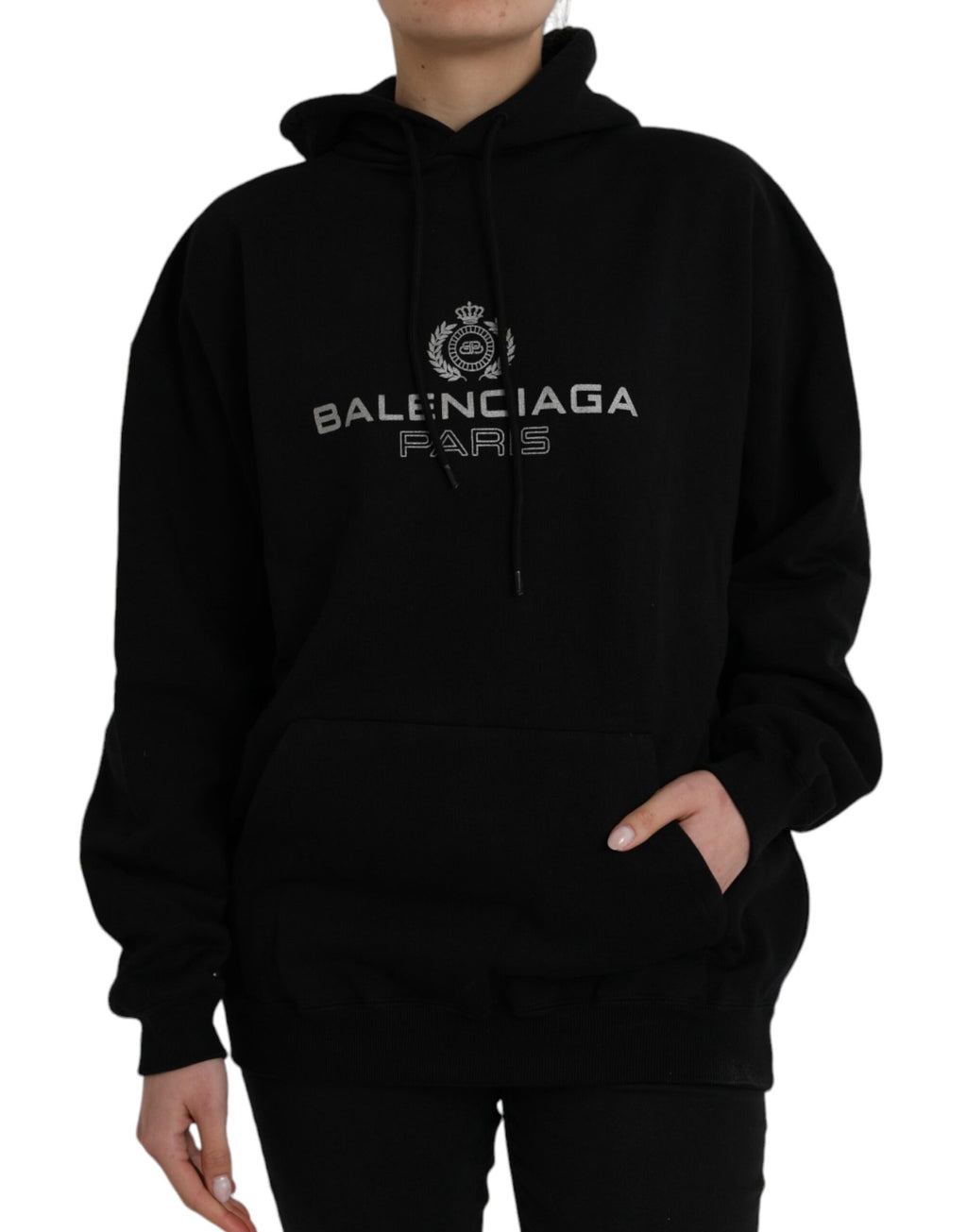 Sweat à capuche en coton noir avec logo Balenciaga