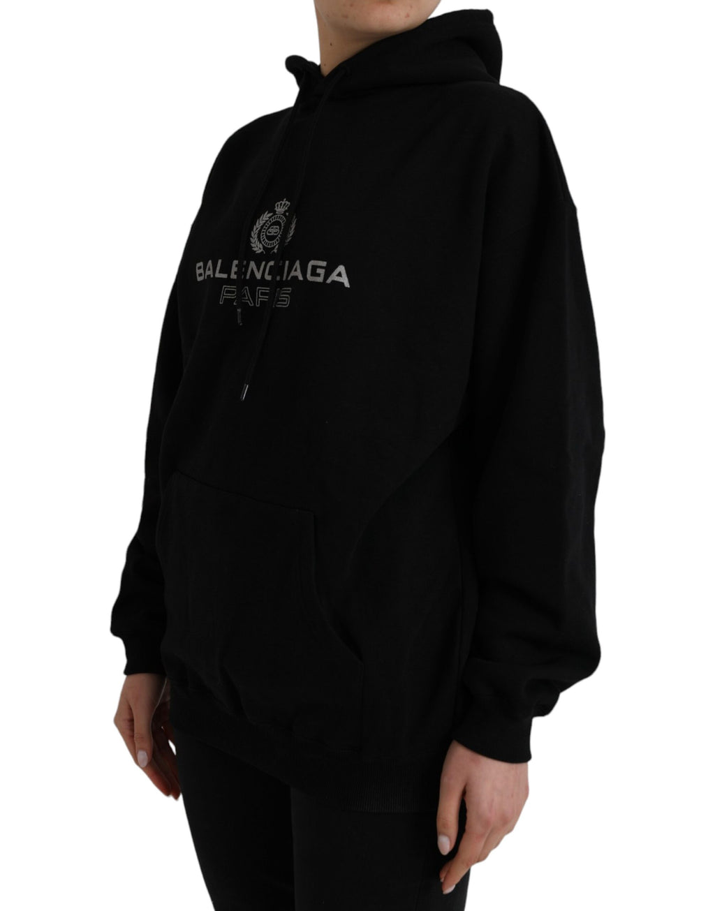 Sweat à capuche en coton noir avec logo Balenciaga