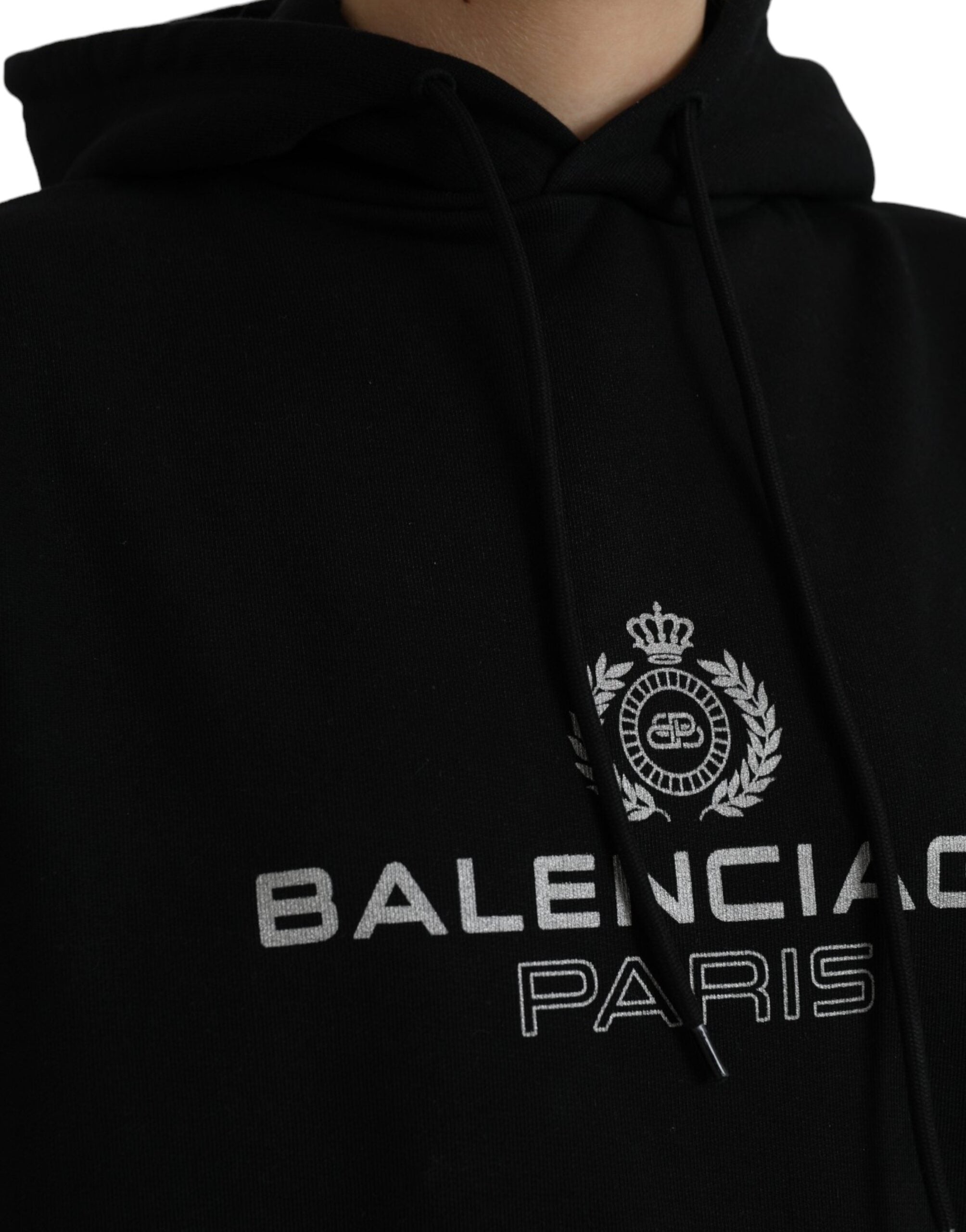 Sweat à capuche en coton noir avec logo Balenciaga