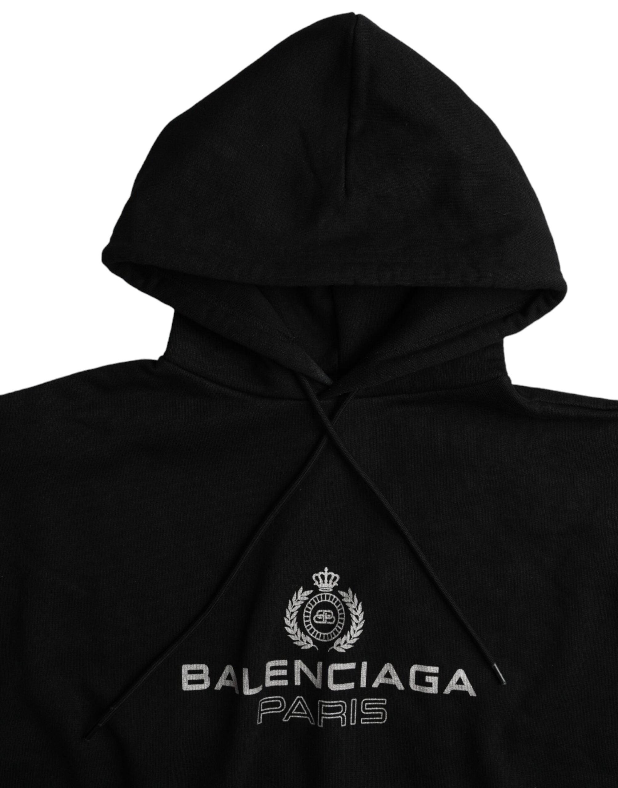 Sweat à capuche en coton noir avec logo Balenciaga