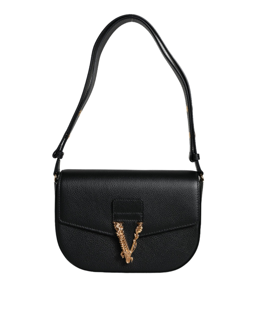 Sac bandoulière en cuir de veau grainé noir avec logo Versace