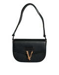 Sac bandoulière en cuir de veau grainé noir avec logo Versace