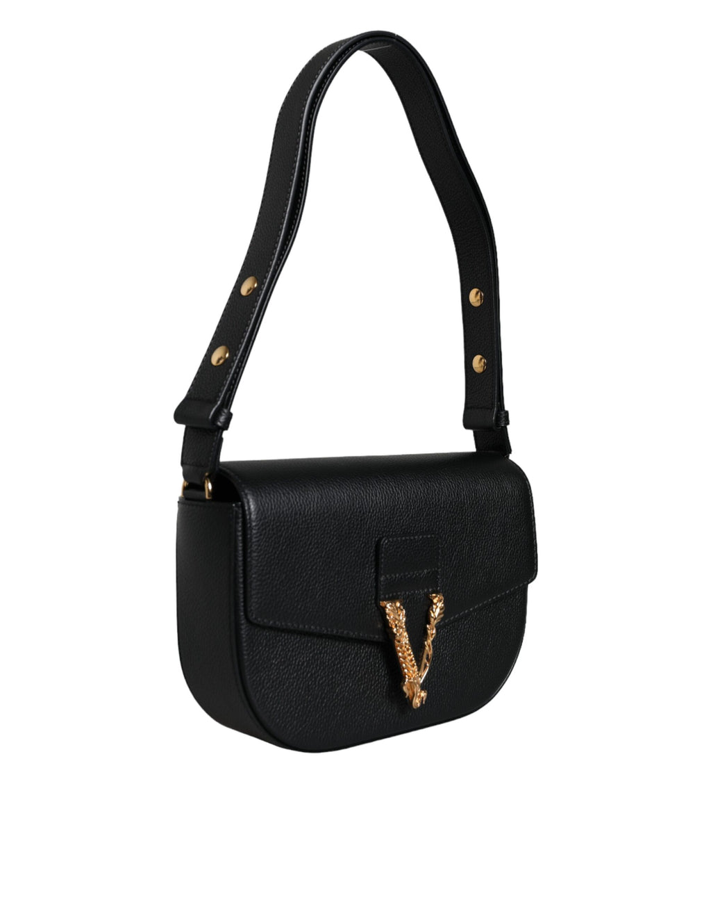 Sac bandoulière en cuir de veau grainé noir avec logo Versace