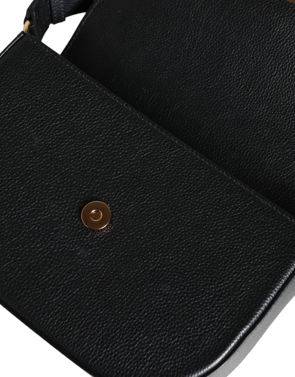 Sac bandoulière en cuir de veau grainé noir avec logo Versace