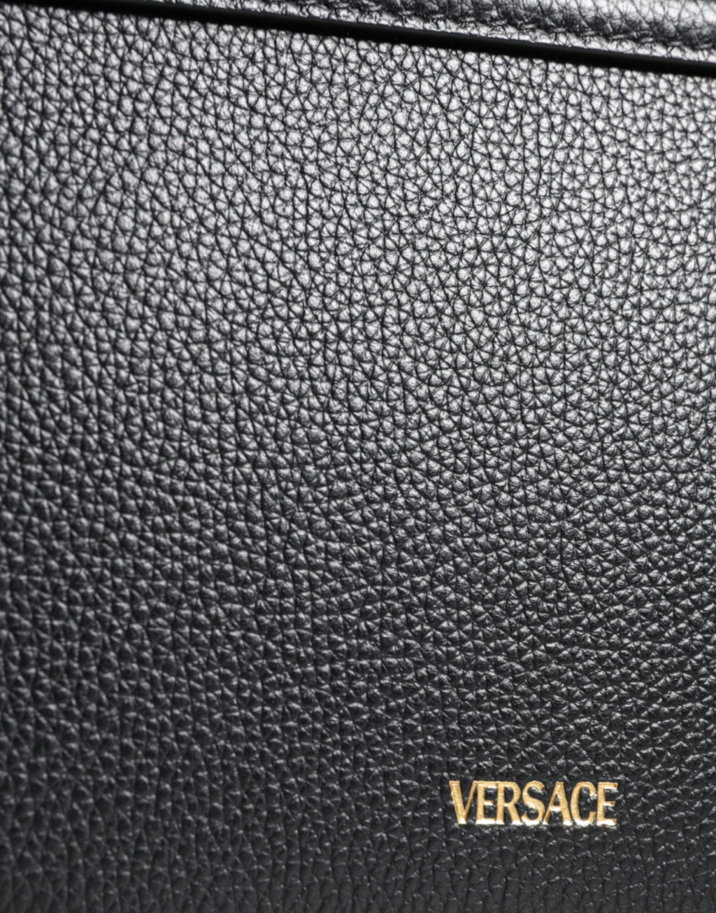 Sac bandoulière en cuir de veau grainé noir avec logo Versace